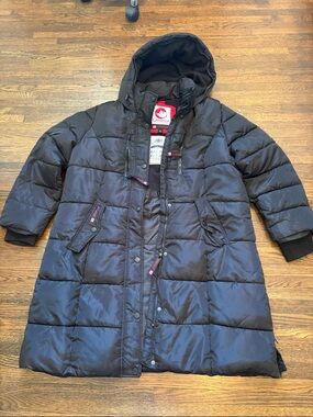Canada Weatherproof Long Black Hooded Puffer Coat